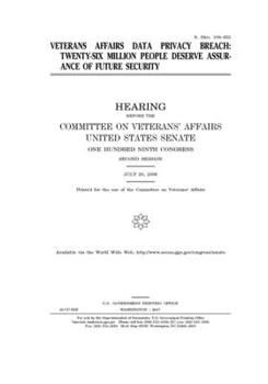 Paperback Veterans Affairs data privacy breach: twenty-six million people deserve assurance of future security Book