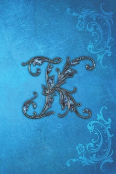 K: Jewel-look Elegant Initial Monogram Letter K Blue 6x9 Journal. Pretty Personalized Lined Diary for Writing & Note Taking for Girls and Women