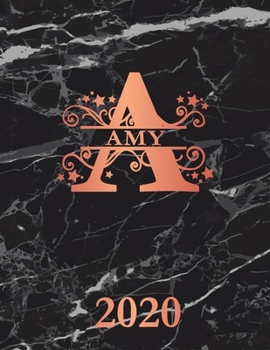 Paperback Amy: 2020. Personalized Name Weekly Planner Diary 2020. Monogram Letter A Notebook Planner. Black Marble & Rose Gold Cover. Book