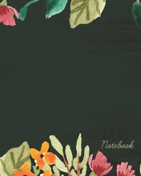 Notebook: College Ruled Composition Notebook : Deep Green Wooden-Inspired Floral Design : Paperback Cover