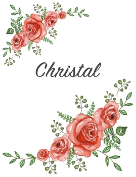 Christal: Personalized Composition Notebook – Vintage Floral Pattern (Red Rose Blooms). College Ruled (Lined) Journal for School Notes, Diary, Journaling. Flowers Watercolor Art with Your Name
