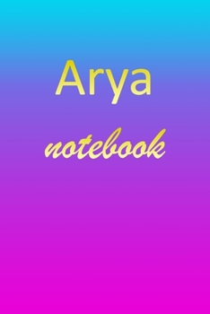 Arya: Blank Notebook | Wide Ruled Lined Paper Notepad | Writing Pad Practice Journal | Custom Personalized First Name Initial A Blue Purple Gold  | ... Homeschool & University Organizer Daybook