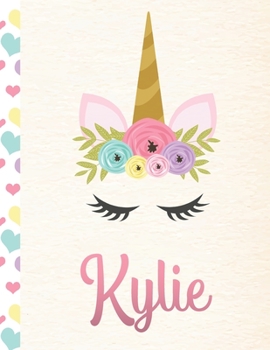 Paperback Kylie: Personalized Unicorn Primary Handwriting Notebook For Girls With Pink Name - Dotted Midline Handwriting Practice Paper Book