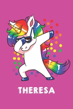 Theresa: Personalisiertes Design Notizbuch Einhorn 120 linierte Seiten - Perfekte Geschenkidee f�r die Schuhe oder Weihnachten mit Vornamen DIN A5 (pink)
