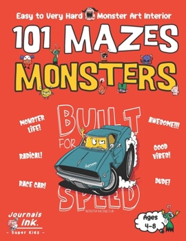 Paperback Monster Maze Book for Kids Ages 4-8: 101 Puzzle Pages. Custom Art Interior. Cute fun gift! SUPER KIDZ. Drag Race Muscle Car. Book