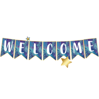 Wall Chart Carson Dellosa 16PC Galaxy Welcome Banner and Back to School Decorations, Marble Pennants and Gold Star Cutouts for Bulletin Board and Space Theme Classroom Decor Book