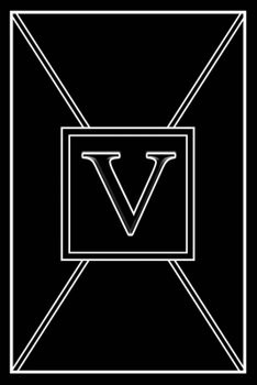 V: Personalized Dot Grid Bullet BUJO Notebook Journal Modern Sleek Black White Minimalist Initial Monogram Letter V - Many Usage Handy Travel Size For Boys MenTeens