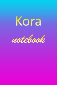 Kora: Blank Notebook | Wide Ruled Lined Paper Notepad | Writing Pad Practice Journal | Custom Personalized First Name Initial K Blue Purple Gold  | ... Homeschool & University Organizer Daybook