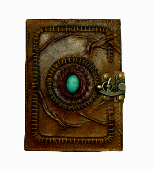 Hardcover Leather Journal with Scar Stitching and Turq Stone Book