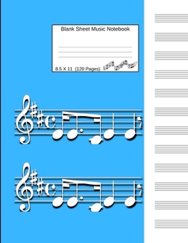 Paperback Blank Sheet Music Notebook: Manuscript Staff Paper Solid Blue Cover (8.5 X 11) 120 Pages Book