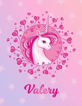 Paperback Valery: Unicorn Large Blank Primary Sketchbook Paper - Pink Purple Magical Horse Personalized Letter V Initial Custom First Na Book