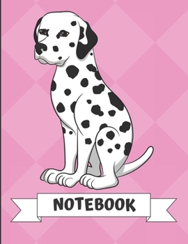Notebook: White Back Dalmatian Dog Cartoon on a Pink Diamond Background. Book is Filled with Lined Journal Paper for Notes and Creating Writing.