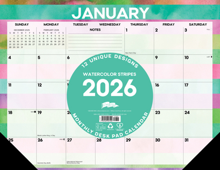 Home Watercolor Stripes 2026 22 X 17 Large Monthly Deskpad Book