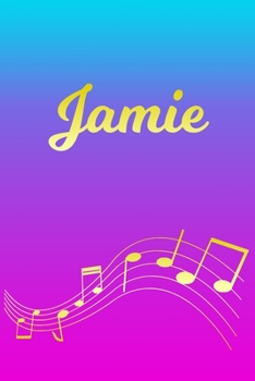 Paperback Jamie: Sheet Music Note Manuscript Notebook Paper - Pink Blue Gold Personalized Letter J Initial Custom First Name Cover - Mu Book