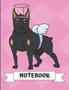 Paperback Notebook: Doberman with Angle Wings Dog Costume Cartoon on a Pink Diamond Background. Book is Filled with Lined Journal Paper fo Book