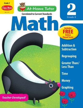 Paperback Math Skills, Grade 2 Workbook: At-Home Tutor, Addition, Subtraction, Multiplication, Telling Time, Money Book