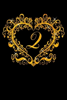 Q: Letter Q Initial Monogram Notebook - Gold Heart Ornament Frame on Black College Ruled Notebook, Writing Pad, Journal o
