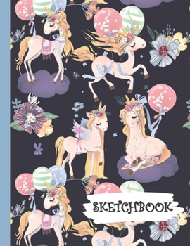 Paperback Sketchbook: Unicorn Balloon Party Fun Framed Drawing Paper Notebook Book