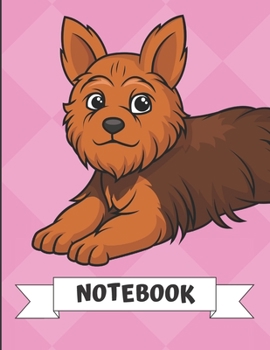 Paperback Notebook: Brown Red Yorkshire Terrier Dog Cartoon on a Pink Diamond Background. Book is Filled with Lined Journal Paper for Note Book