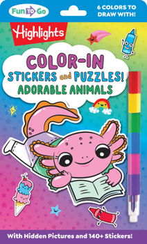 Paperback Color-In Stickers and Puzzles! Adorable Animals: Over 140 Kids Stickers for You to Color and Decorate, Animal Puzzles Activity Sheets for On-The-Go Fu Book