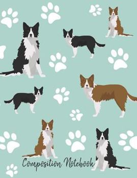 Paperback Composition Notebook: Border Collie Paw Prints Cute School Notebook 100 Pages Wide Ruled Paper Book