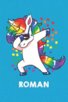 Roman: Personalisiertes Design Notizbuch Einhorn 120 linierte Seiten – Perfekte Geschenkidee für die Schuhe oder Weihnachten mit Vornamen DIN A5 (himmelblau) (German Edition)