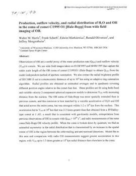 Paperback Production, Outflow Velocity, and Radial Distribution of H2O and Oh in the Coma of Comet C/1995 O1 Hale-Bopp from Wide Field Imaging of Oh Book