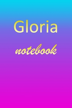 Gloria: Blank Notebook | Wide Ruled Lined Paper Notepad | Writing Pad Practice Journal | Custom Personalized First Name Initial G Blue Purple Gold  | ... Homeschool & University Organizer Daybook