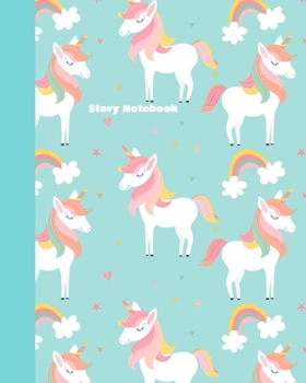 Story Notebook: Draw and Write Composition Book for Drawing Pictures and Writing Stories | Half Wide Lined Half Blank Paper Type | Teal Blue and Aqua Unicorn Pattern Cover Design