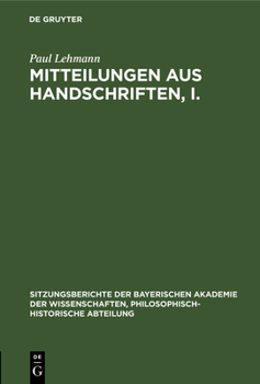 Hardcover Mitteilungen Aus Handschriften, I. [German] Book