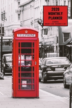 Monthly Planner: London phone booth; 24 months; January 1, 2020 - December 31, 2021; 6" x 9"