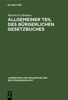 Hardcover Allgemeiner Teil Des Bürgerlichen Gesetzbuches [German] Book