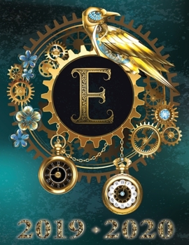 Paperback Weekly Planner Initial "E" Monogram September 2019 - December 2020: Steampunk Teal Falcon and Clock Personalized 16-Month Large Print Letter-Sized Sch [Large Print] Book