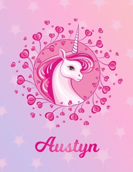 Paperback Austyn: Unicorn Sheet Music Note Manuscript Notebook Paper - Magical Horse Personalized Letter A Initial Custom First Name Cov Book