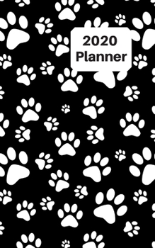 2020 Planner: 5x8  week to a page planner with 12 monthly planners. Lined paper pages after diary for all your notes. Perfect for general use, small ... and students. Black with white paw prints