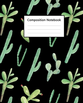Composition Notebook : Cute Black Colour Watercolor Cactus Pattern Cover, 110 Pages 7.5"x9.25" College Wide Ruled Paper Notebook Journal, Blank Lined ... Home School College for Writing Note taking.