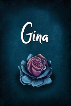 Gina: Personalized Name Journal, Lined Notebook with Beautiful Rose Illustration on Blue Cover