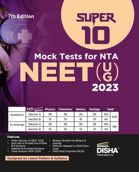 Super 10 Mock Tests for New Pattern NTA NEET (UG) 2023 - 7th Edition Physics, Chemistry, Biology - PCB Optional Questions 5 Statement MCQs Mock Tests