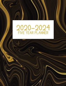 2020-2024 Five Year Planner: Jan 2020-Dec 2024, 5 Year Planner, golden black swirl marbled igital paper cover, featuring 2020-2024 Overview, daily, ... list, reminders, and goals. 8.5" X 11" sized.