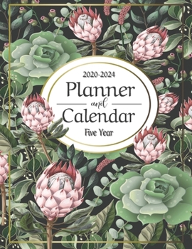 Five Year Planner & Calendar: Large Long-Term 60 Monthly Agenda Organizer Mint & Pink Succulents (2020-2024 Simple Monthly Planners)