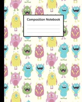 Composition Notebook: Cute Mini Monsters Colorful Pastel, 110 Pages 7.5x9.25 College Wide Ruled Paper Notebook Journal, Blank Lined Workbook for Teens Kids Students Girls Boys for Home School College 