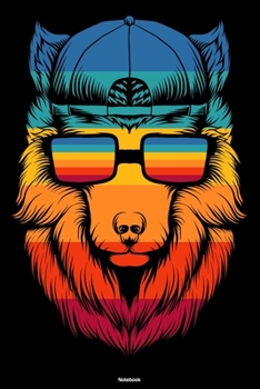 Paperback Notebook: Retro Vintage Wolf Journal Groovy Rainbow Composition Book Funky Gift Book