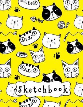 Sketchbook: Funny Cats Pattern Yellow Background, Large Blank Sketchbook For Kids, 110 Pages, 8.5" x 11", Letter Size, For Drawing