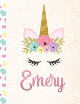 Paperback Emery: Personalized Unicorn Sketchbook For Girls With Pink Name - 8.5x11 110 Pages. Doodle, Sketch, Create! Book