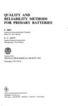 Hardcover Quality and Reliability Methods for Primary Batteries (Electrochemical Society Series) Book