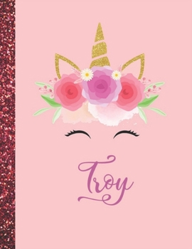 Troy: Troy Marble Size Unicorn SketchBook Personalized White Paper for Girls and Kids to Drawing and Sketching Doodle Taking Note Size 8.5 x 11