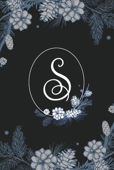 S: Elegant Black & Blue Stylish Floral Monogram Initial S Notebook Blank Lined Paper Journal Gift for Women & Girls