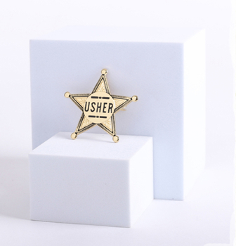 Badge Metal Usher Star Goldtone Pin