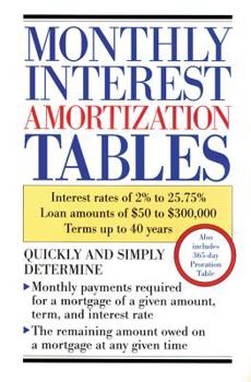 Paperback Monthly Interest Amortization Tables: Interest Rates of 2% to 25.75%, Loan Amounts of $50 to $300,000, Terms Up to 40 Years Book