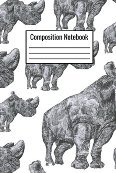 Paperback Composition Notebook: Multi Rhino Wide Ruled Notebook For Children Kids Teens Adults Parents Couples To Write Down Daily Journal Notes Book